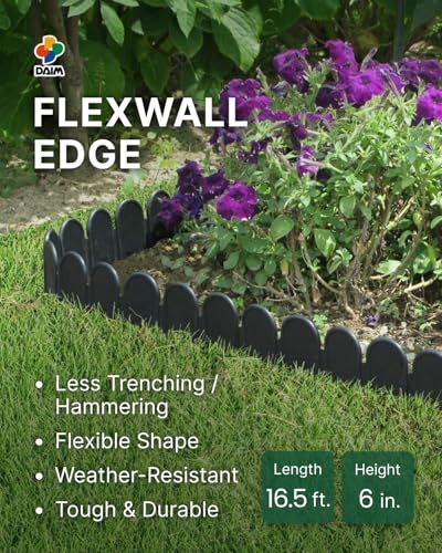 DAIM FlexWall Edge Landscape Edging, Garden Edging, Black, 6" x 16.5 ft - size: 6" x 16.5 ft