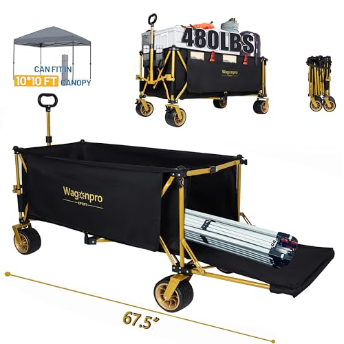 GDFStudio 67.5" Extra Long Beach Wagon Cart with Tailgate, Utility Cart for Camping Beach, Camping Gear Transport Wagon, Heavy Duty All-Terrain Wheels, 480 lbs Capacity, No Assembly, Black - color: Black With Tailgate