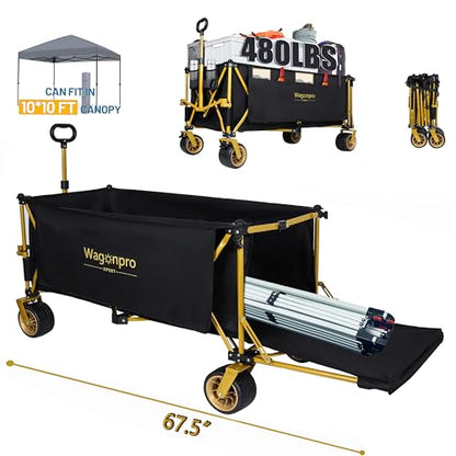 GDFStudio 67.5" Extra Long Beach Wagon Cart with Tailgate, Utility Cart for Camping Beach, Camping Gear Transport Wagon, Heavy Duty All-Terrain Wheels, 480 lbs Capacity, No Assembly, Black - color: Black With Tailgate