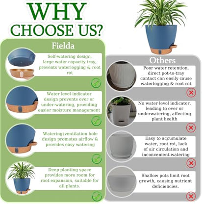 2 Pack 8 inch Plant Pots, Plastic Self Watering Planters - color: Navy Blue, size: 8 inch