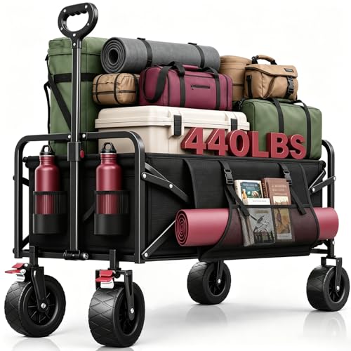 200L Wagon Carts Foldable, 7.48" All-Terrain Wheels Beach Cart