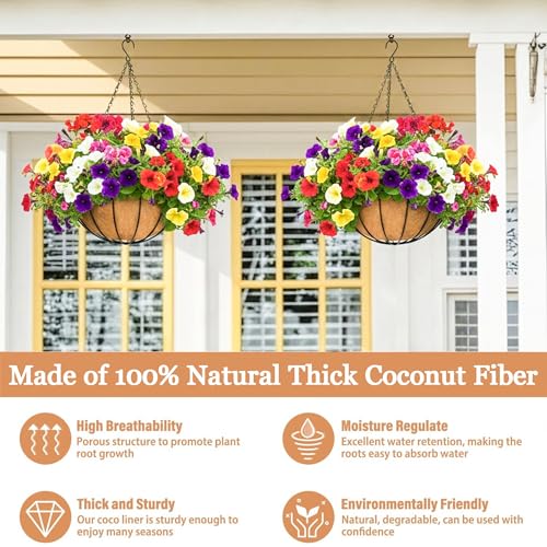 4 Pack 14 Inch Hanging Baskets for Plants Outdoor Metal Hanging Planter Basket with Coco Coir Liner Hanging Flower Baskets Hangings Flower Pots Holder for Garden, Patio(Watermelon) - size: 14 Inch, style: Garden