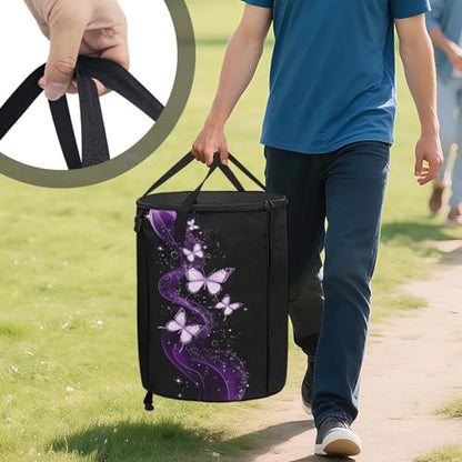 BIGCARJOB Bling Butterfly Collapsible Trash Can Camping Gargabe Bin Tall Trash Can Large Capacity Pop Up Garden Bag for Travelers Camper Trailer, 22.83x17.71 in - color: Bling Butterfly