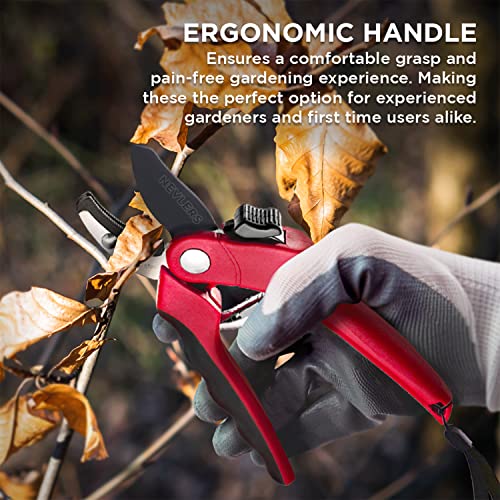 Nevlers 8" Red Anvil Pruning Shears for Gardening w/ 8mm Cut Capacity - color: Red, size: Anvil