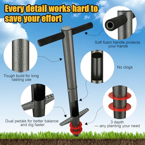 Bulb Planter & Sod Plugger - 34" Long Handle Grass Plugger Tool for Lawn Repair, Heavy Duty Garden Hole Digger with Easy Plug Release for Zoysia Plugs, Bare Spots, Tulip Planting,Turf Transplanting - color: Gray