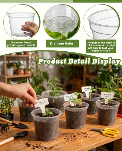 16 Pack 10/8/6/4 Inch Sizes Large Clear Nursery Pots with Drainage - color: 4/6/8/10 Inch-16pcs, size: Medium