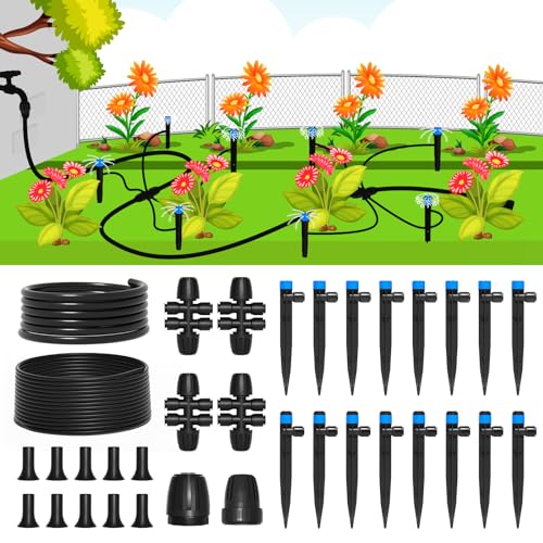 MIXC Drip Irrigation System,Quick Connector Garden Watering System Automatic Sprinkler System Kit for Lawn Raised Bed Greenhouse Plant Watering System (16FT Main Tube+ 79FT 1/4'' Tube) - size: 16FT Main tube+ 79FT 1/4'' tube