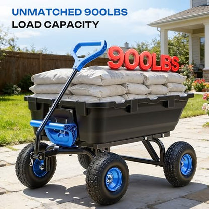 Garden Dump Cart 900Lbs Heavy Duty,Wheelbarrow,10" All Terrain Tires - color: Black+blue