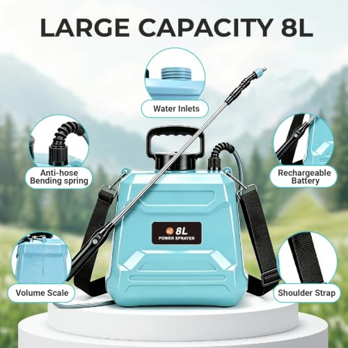 Battery Powered Sprayer 2 Gallon Powerful Electric Weed Sprayer Pump Garden - color: Blue
