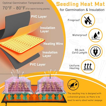 Seed Starter Trays with Grow Lights and Heat Mat, 2 Pack for Seed Starting - size: 2-Pack 48-Cell, style: With Heat Mat