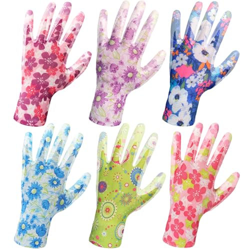 6 Pairs Gardening Gloves for Women - Breathable Rubber Coated Garden Gloves, Multi-purposes Gardening Gloves - color: Light Purple / Blue / Pink / Blue / Cyan / Orange