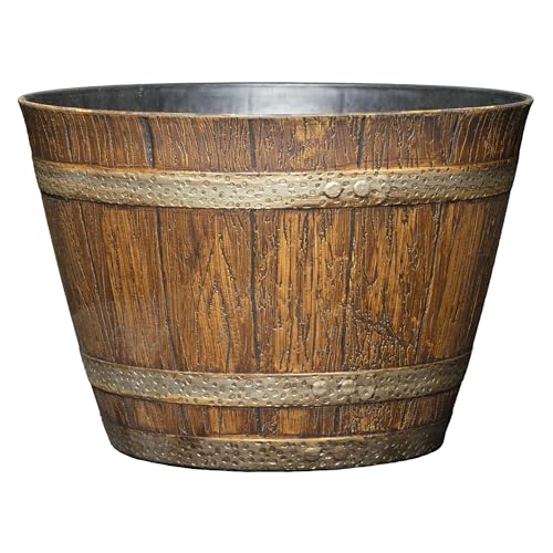 9" Jameson Whiskey Barrel with Drainage in Distressed Oak - color: Distressed Oak, size: 9"