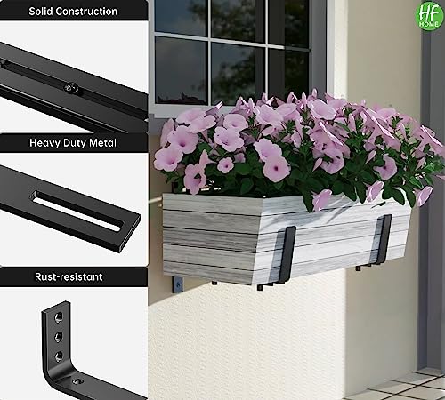 HFHOME 2 PCS Adjustable Planter Box Brackets (6 to 12.5 in), Universal Window Box Brackets, Heavy Duty Metal Flower Box Wall Mounting Hooks for Balcony, Fences, Patio, and Garden - Black - size: Set of 2 - Black