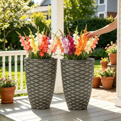 Autodaya 20" Tall Outdoor Planters Set of 2 Plant Pots, Black Wavy Texture - color: Weathered Black-20"h