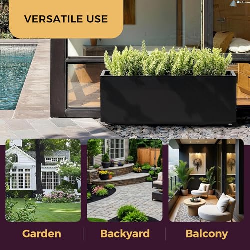 Outdoor Metal Planter Box 40Wx12Dx16H, Black - color: Black, size: 40Wx12Dx16H