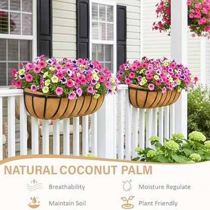 Window Box Railing Planter with Coco Liner 2 Pack 16 Inch Metal Hanging Flower Planter Deck Railing Planters Boxes for Balcony Outdoor Plants Fence Porch Patio - size: 16IN