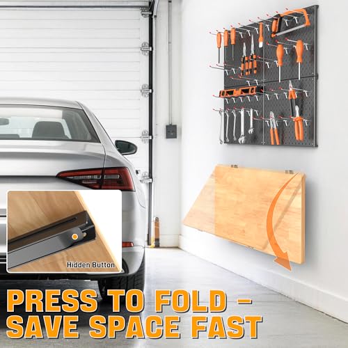 Ultrawall Folding Workbench with Pegboard, Wall Mount Work Table - size: 31.5"x15.7" workbench