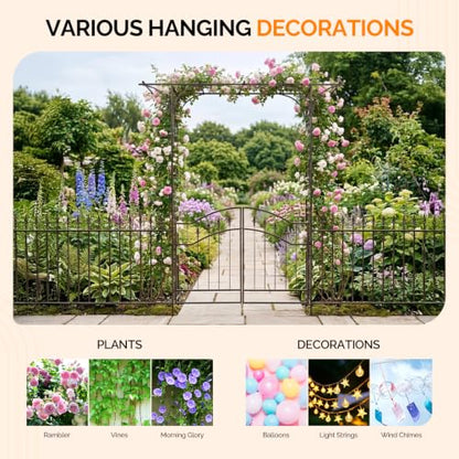 VINGLI Garden Arbor, Arch for Wedding Ceremony Party, Christmas Garden Decor Steel Garden Trellis for Plant Climbing, Pergola for Garden, Backyard, Lawn (Flat Top with Gate,Bronze) - style: Flat Top with Gate,Bronze