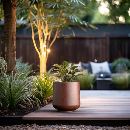Kante Accent Round Curved Rusty Concrete Planter 13" Dia, Outdoor - color: Rusty, size: 11.6" D