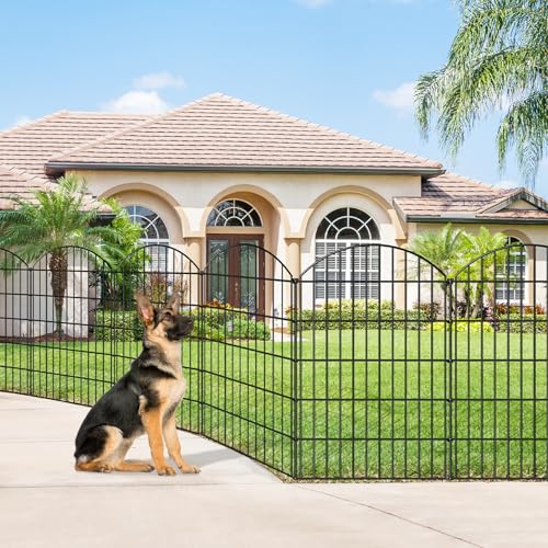 Metal Garden Fence 42 in x 23.3 ft, Tall Outdoor Dog Fence Panel for Yard - size: 42"Hx23.3ft (10Panels)