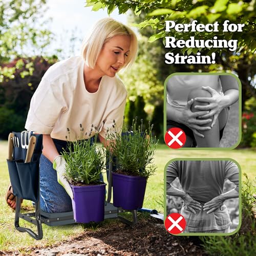 Pure Garden Garden Kneeler and Seat - Kneeling Pad Garden Stool with Tool Pouches - Gardening Gifts for Mom, Dad, Seniors, or Grandparents (Blue) - color: Blue and Gray