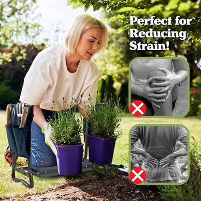 Pure Garden Garden Kneeler and Seat - Kneeling Pad Garden Stool with Tool Pouches - Gardening Gifts for Mom, Dad, Seniors, or Grandparents (Blue) - color: Blue and Gray