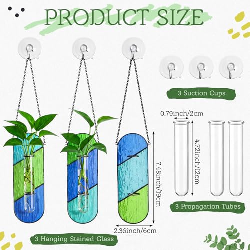 3 Pcs Stained Glass Window Hanging Decor, Plant Propagation Station