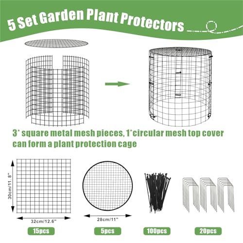 5 Packs Garden Plant Protectors from Animals,Metal Plant Cage,11.8"x 12.6" - color: Black-5
