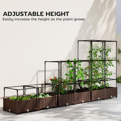 Outsunny Raised Garden Bed with Trellis 46.5" Tomato Cage Crop Cage White