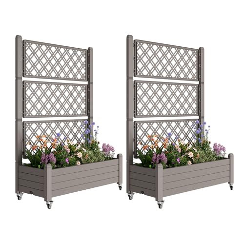 Fancyango Raised Garden Bed with Wheels 61.2" Hx2 - Gray - color: Gray, size: 61.2"Hx2