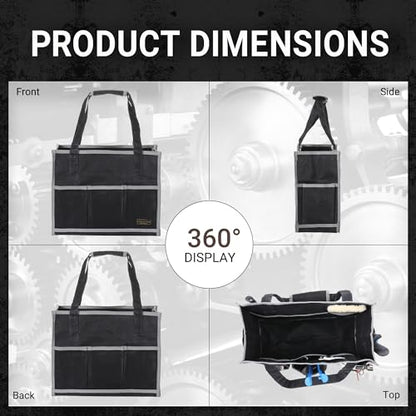 Waxed Canvas Tool Pouch,1 Large Capacity Pocket & 14 Pockets Garden Tool Storage Bag, 14.5 X 6.5 X 11 inch Muti-Purpose Tool Bag with Padded Handle | Black - color: Black