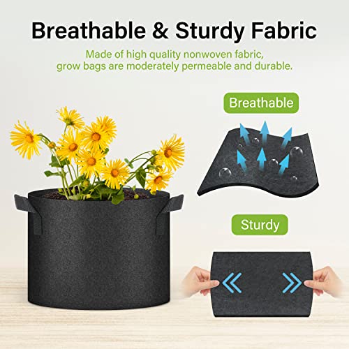 HealSmart Plant Grow Bags 10 Gallon, Tomoato Planter Pots 5-Pack with Handles, Aeration Nonwoven Fabric, Heavy Duty Gardening Planter for Vegetable, Herbs and Flowers, Black - color: Black, 5 Pack, size: 10 Gallon