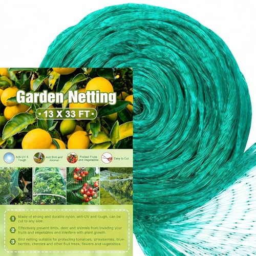 Unves Garden Netting, 13 x 33 FT Heavy Duty Bird Net, Green - color: Green, size: 13 x 33 Ft