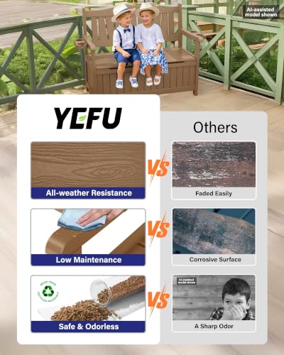 YEFU Outdoor Bench, Heavy Duty Garden Storage Bench, Weatherproof,Teak - color: Teak