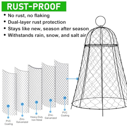 Garden Cloches for Plants 3 Pack - Chicken Wire Outdoor Plant Protectors from Animals - Heavy-Duty Metal Cage with Detachable Lid - Rustproof Covers - 12"D × 17"H - Blocks Rabbits, Squirrels & Birds - size: 3 Pack