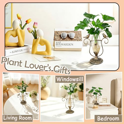 Desktop Glass Propagation Vases, Plant Terrarium with Metal Stand - color: Golden Bird, size: 7.1"×6.6"