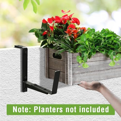 Window Box Brackets, Adjustable Hanging Railing Planter Box Brackets - size: 2 Pack