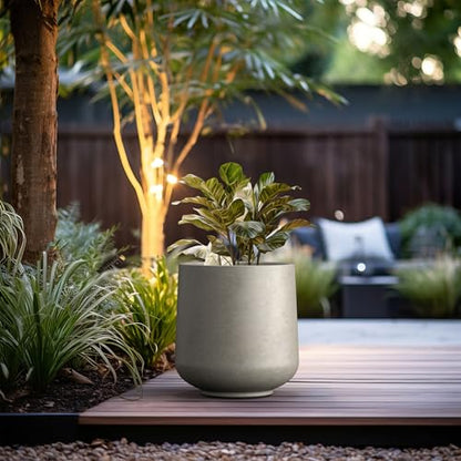 Kante Large Round Curved Weathered Concrete Planter 16.5" Dia, Outdoor - color: Buff Concrete, size: 15.3" D