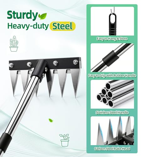 Weeding Rake Puller Tool for Garden,Heavy Duty Iron Weed Puller Cutter Tool - style: 6 Teeth