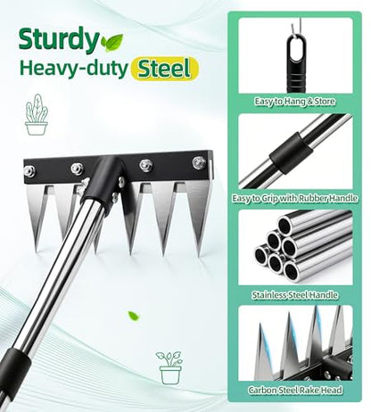Weeding Rake Puller Tool for Garden,Heavy Duty Iron Weed Puller Cutter Tool - style: 6 Teeth