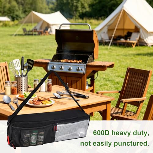 Grill Tool Organizer, BBQ Tool Storage Bag with Pockets- 20" Heavy-Duty Storage Bag Waterproof 600D Oxford, Folding Design Gift for Camping, Tailgates, Outdoor BBQ Parties (20" Lx6 Wx5 H) - style: (20" Lx6 Wx5 H)