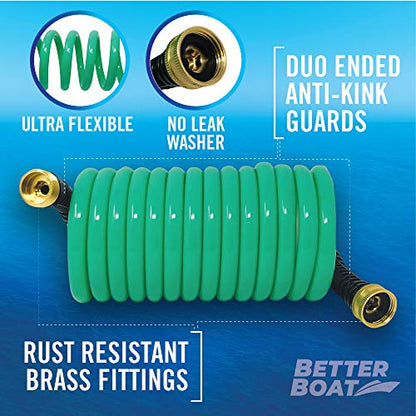 15FT Coiled Boat Hose, Expandable Coil Water Hose, Marine Grade 3/4 Inch - style: 15 FT
