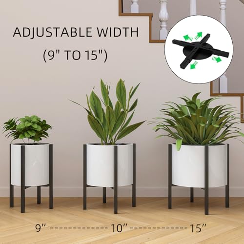 Adjustable Plant Stand Indoor, 2 Heights Black with Round Plate - color: black-a