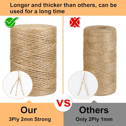 Vivifying Natural Jute Twine, 656 Feet 2mm Thick Brown Twine String for Garden, Crafts, Gifts Wrapping, Packing - color: Brown, size: 656Feet