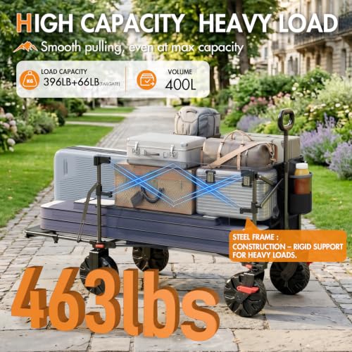400L Collapsible Beach Wagon Cart for Sand Camping Garden Long Tailgate - color: Black, size: 400L with Brake