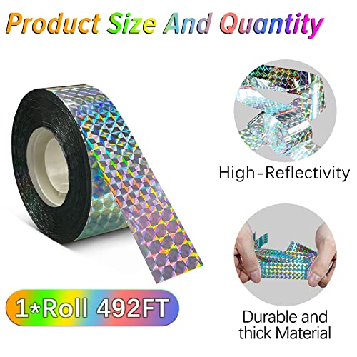 Benasan [492FT] Effective Birds Scare Ribbon, Reflective Flash Reflectors to Keep Pigeons, Hawks, Woodpeckers, Geeses Away from Trees Plants Crops - size: 1*Roll, 492 FT