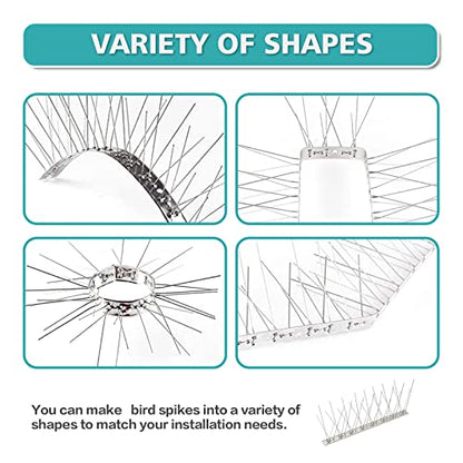 KKY Bird Spikes Stainless Steel Base, Metal Bird Repellent Nail Fence Kit, Can Be Used to Stop Pigeons and Other Small Birds, Covering 43.2 Feet 40 Packs. - size: 43.2 Feet