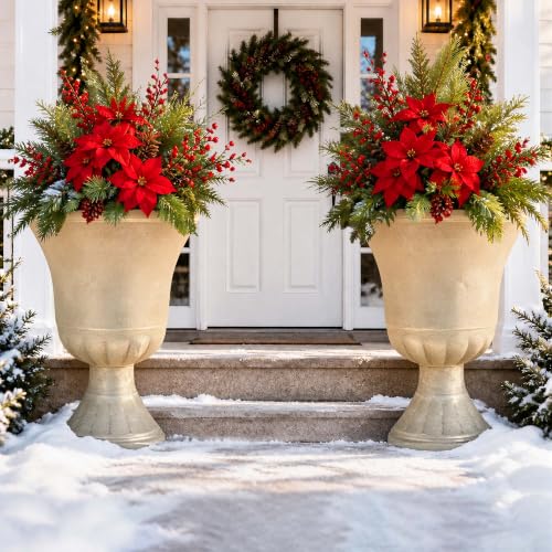 Autodaya 22"Tall Large Urn Planters for Outdoor Plants Set of 2 Flower Pots - color: 22"-antique Ivory