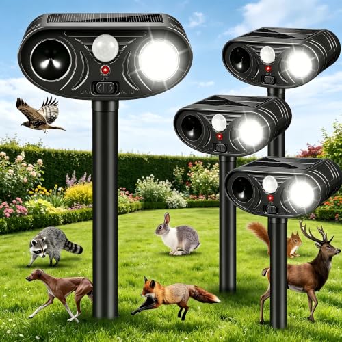 4Pack Deer Repellent Devices Solar Ultrasonic Animal Repeller