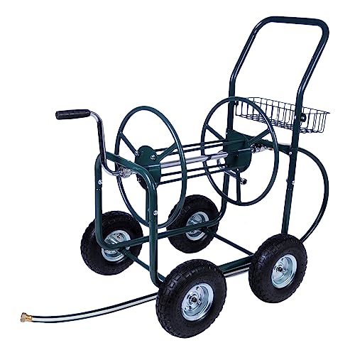 Garden Hose Reel Cart with Anti-rust Paint, Hosemobile Water Hose Reel with Wheels, Storage Basket Holds 250 Feet of 5/8 Inch Hose for Lawn Patio Gardening Task (Metal Grey)